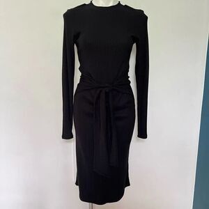 Fourteenth Place Long sleeve ribbed black midi body con dress